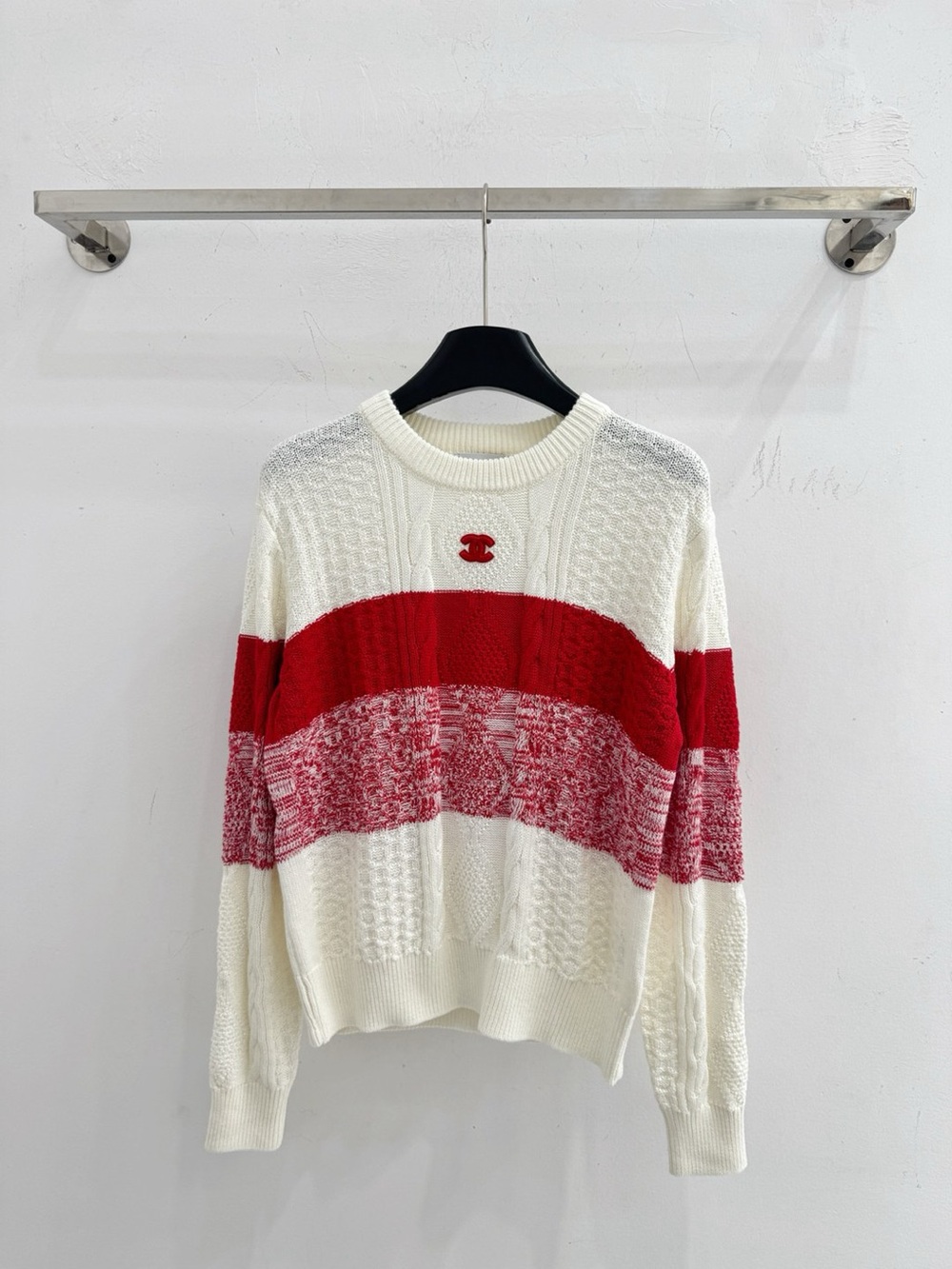 ❤️ Chanel Striped Cable Knit Pullover Double C Logo